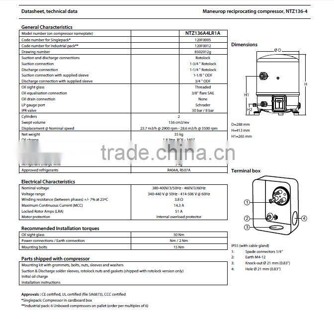 Maneurop Piston Compressor NTZ136A4LR1A