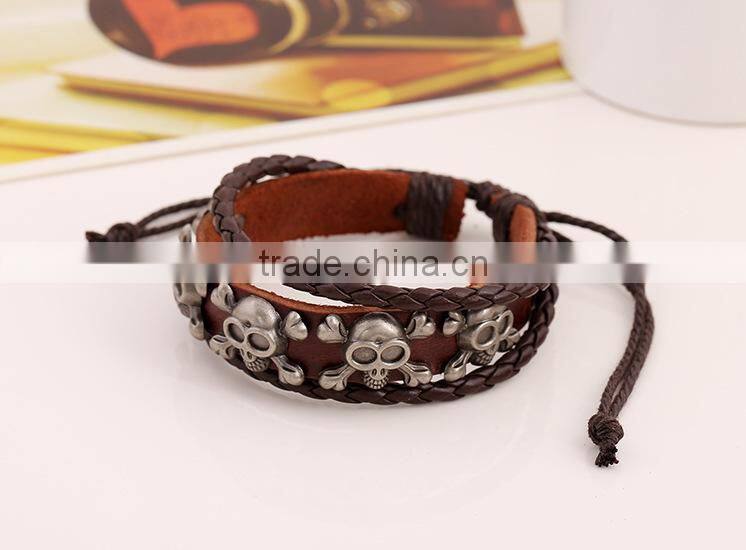 rope cheap pu leather bracelet, braided leather bracelet