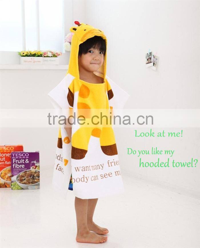 100% Cotton terry velour voyage image printing children hooded towelling poncho