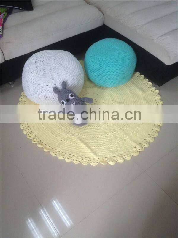Crochet orange style cotton Pouf, Knitted crochet Pouf , Stool knitted pouf