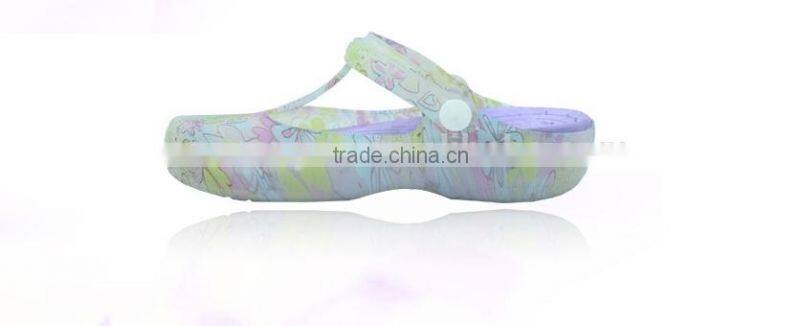 2015 high quality plastic sole sandals.printing flowers gril clogs.casual ladies fashion shoes