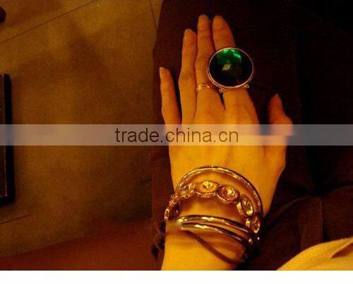 Green Big Round Gemstone Cutting Flower Vintage Ring Jewelry For Women