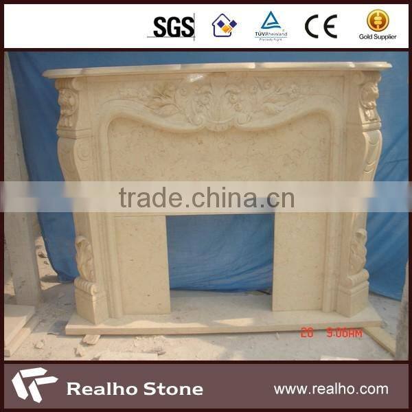 natural beige marble fireplace for indoor home decoration
