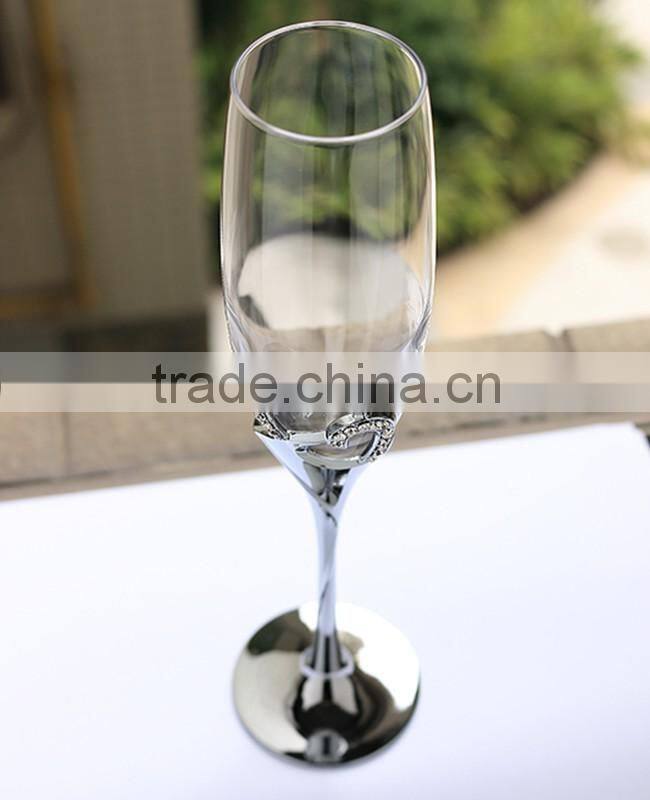 Clear lead free crystal unique cheap color champagne flutes with metal stand