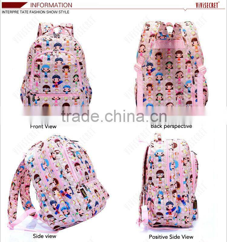 Manufacturers polyester waterproof pink cartoon school fantasy backpacks from china