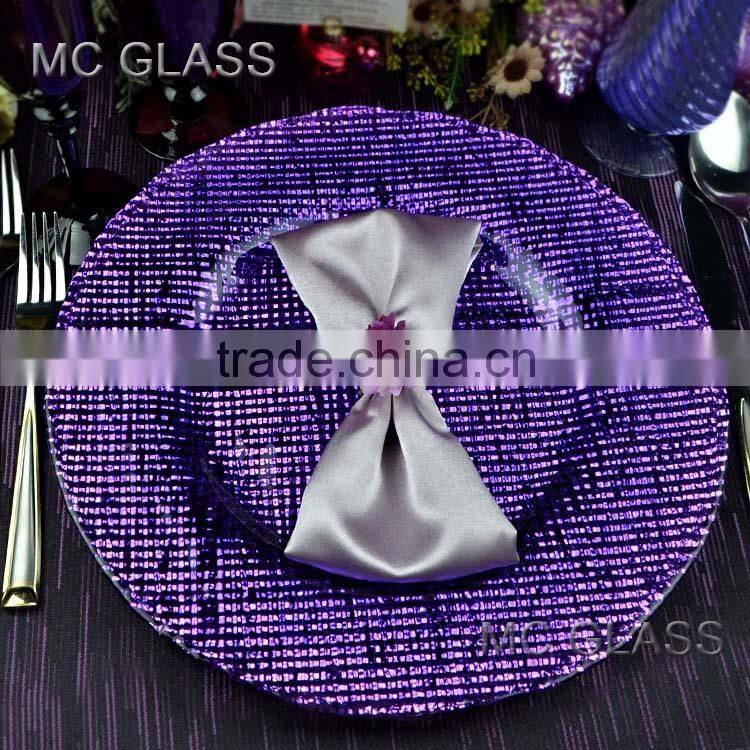Wholesale Plates Dessert and Decoration Purple Dinner Glass Wedding Charger Plate