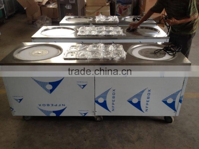 commercial stainless steel two flat pans fried ice cream machine