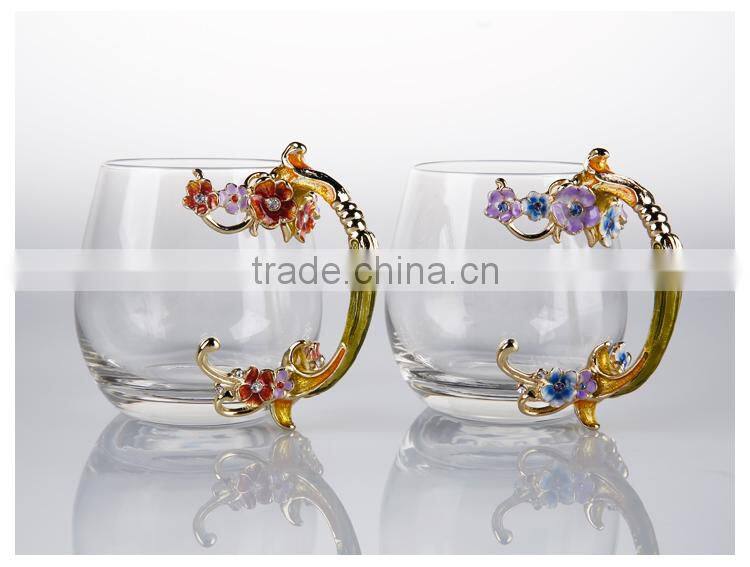 enamel gift pewter design flower model water glass gift