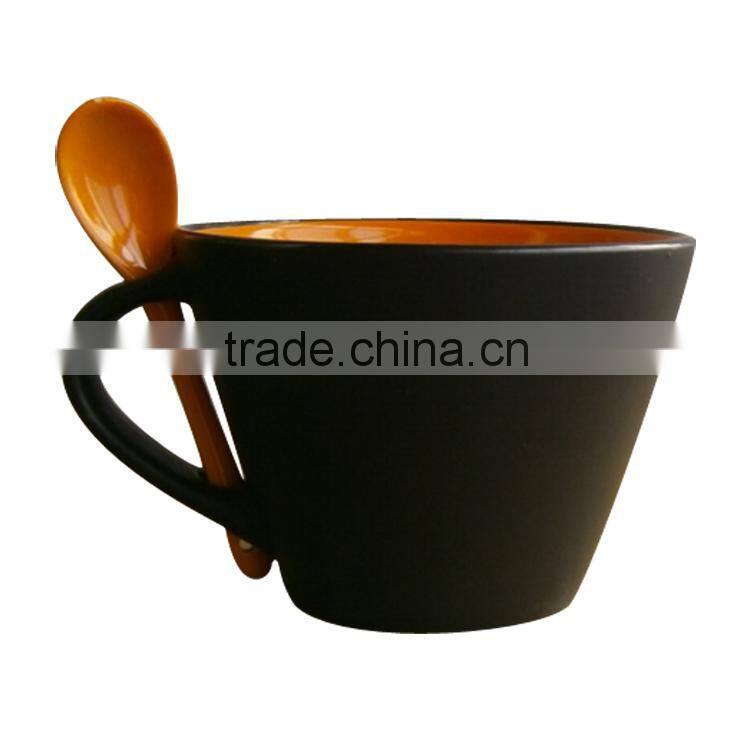 Wholesale cheap black stoneware coffee mug stoneware mug with spoon