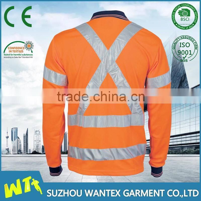 reflective safety working long sleeves shirt high quality polyester polo shirt cheap working polo shirt