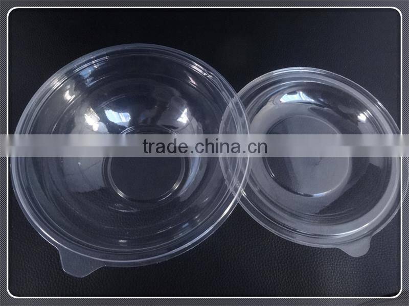 Disposable Transparent 800ml Plastic Salad Bowl with Lid