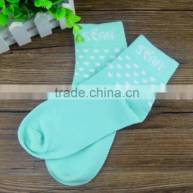 New design light blue socks with white cute heart design