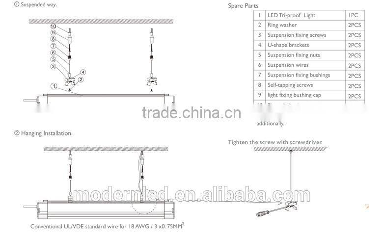 2x18w 2x9w led tri-proof light fixture 100lm/w waterproof