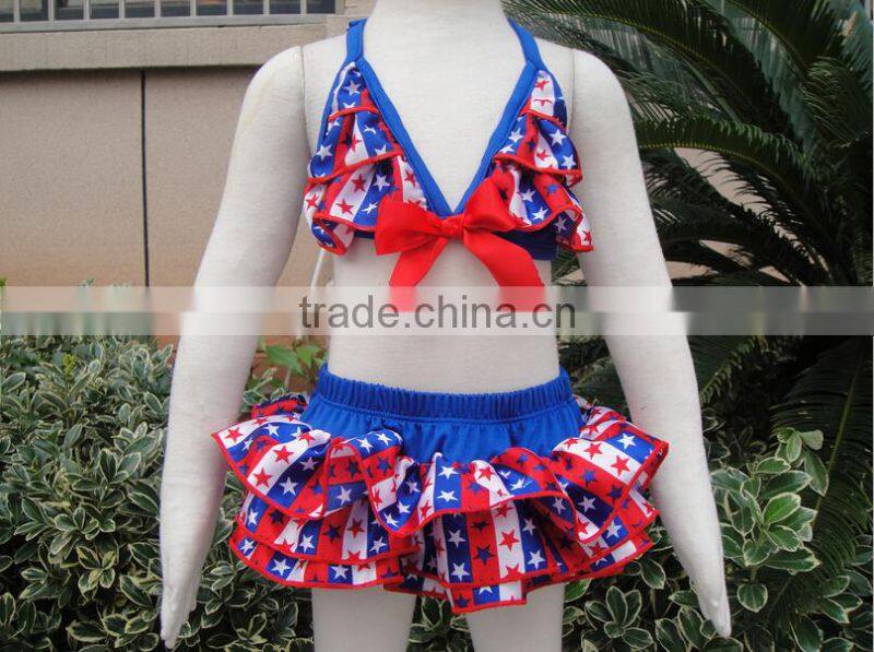 Satin leopard children girls swimwear hot selling satin two piece bikini set for girls