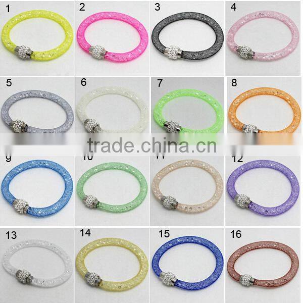 Hotting sale mesh stardust bracelet with crystal , magnetic buckle 2 round length mesh bracelet for woman