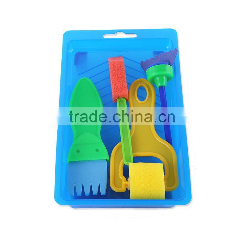DIY Kids Painting Sponge Brush Set With Plastic Tray