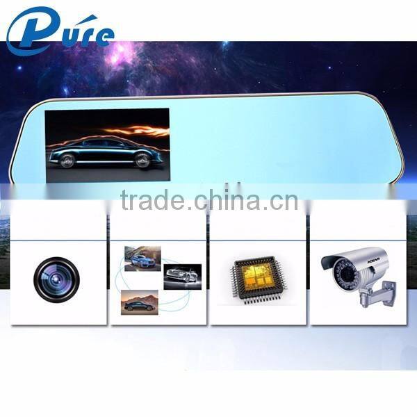 Dual cameras car dvr rearview mirror recorder,4.3inch rearview mirror camera