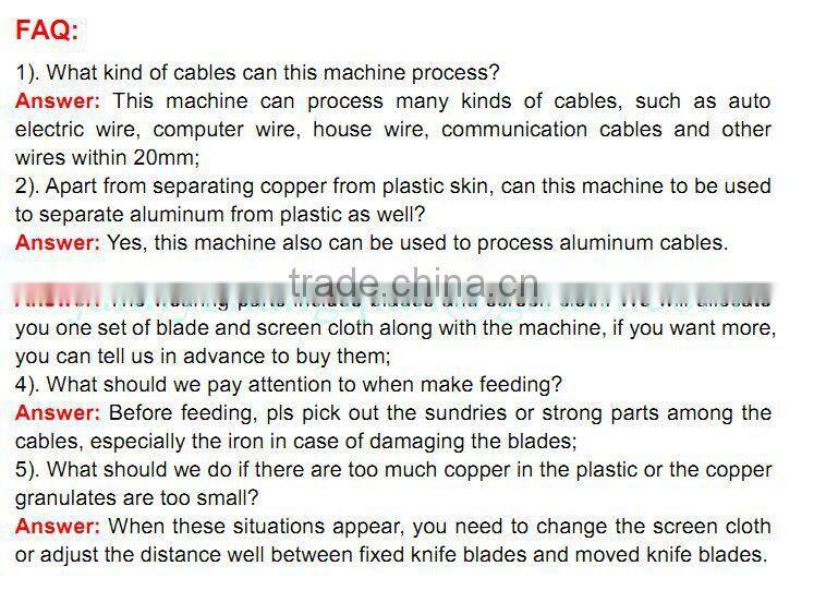 automatic scrap copper wire recycling machine/ wire shredder machine