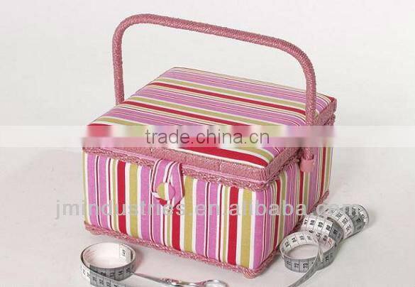 Large Wooden Sewing Tool Basket w/ Accessories