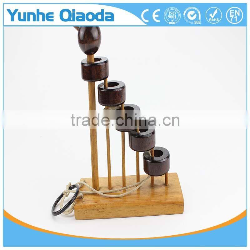 Staircase Disentanglement puzzle on Elephant base Classical Wooden Puzzle Set Solution Rope Central Brain Teaser for Adults Game