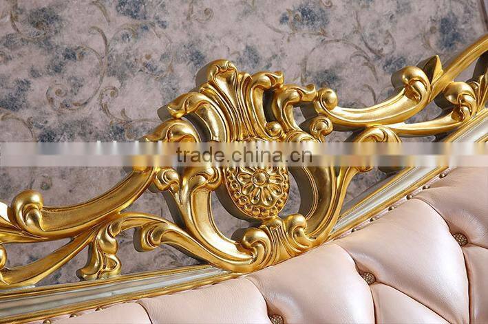 Luxury palace noble living room furniture solid wood hand carved genuine leather sofa set
