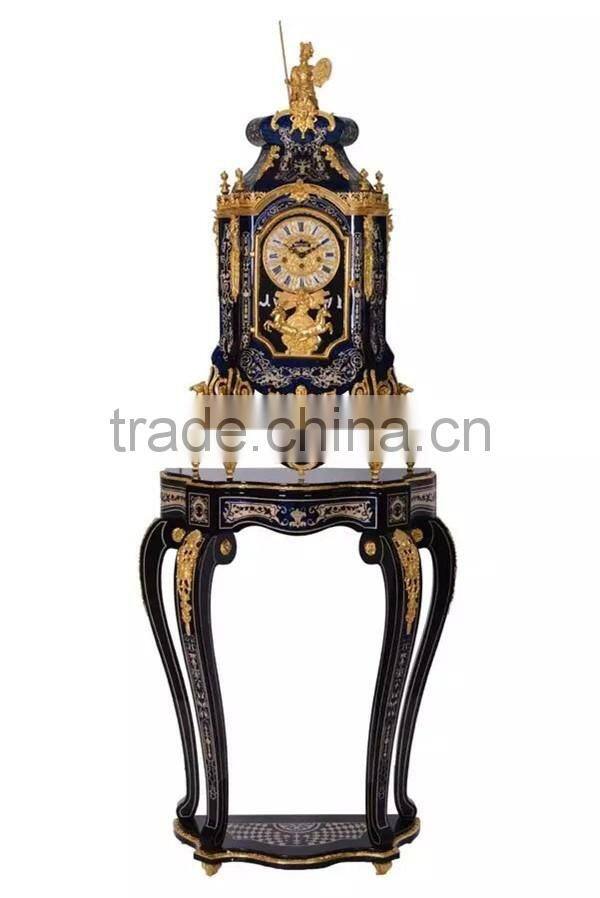 Home Decorative Wooden Table clock With Cabinet, Luxury Brass Inlaid Antique Floor Clock, Hand painting Red wooden Clock