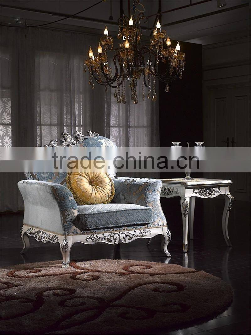 Fontaineblea Elegant Soft Baby Blue Printed Fabric Sectional Sofa Seats