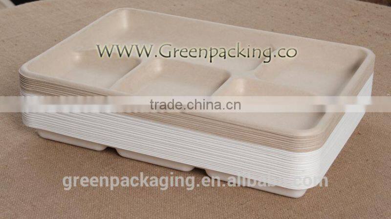 5 compartment shallow tray from sugarcane