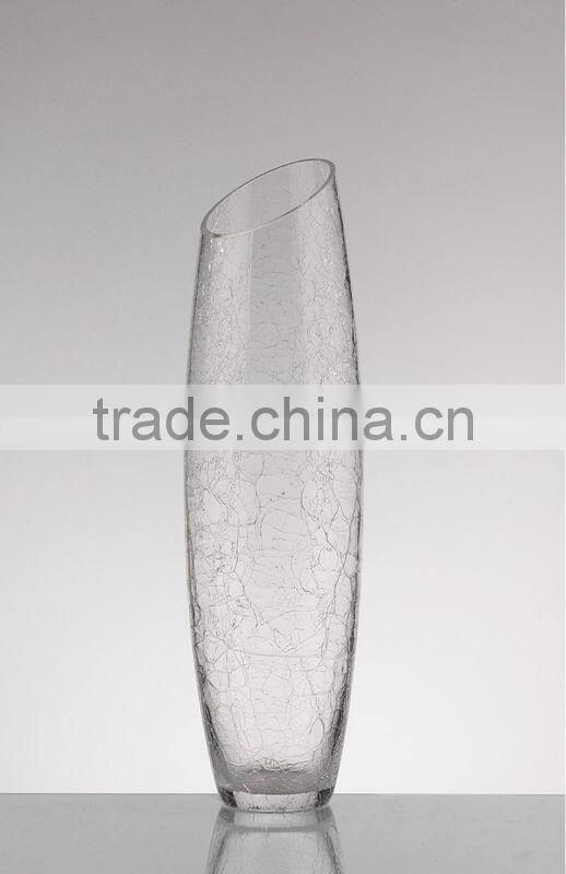 crackled slant top colored glass vase,glass vase slant top,glassware crackled