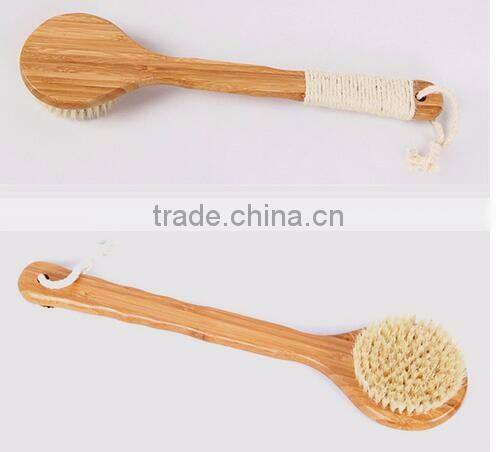 cy304 Dry Skin Natural Bristle Brush Soft Handle Pouch Brush SPA Brushes Bath Shower Bristle Brush with Long Bamboo Handle