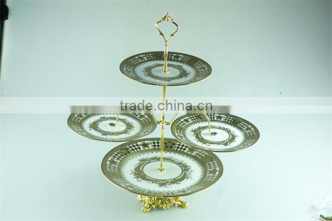Cake stand ceramic/4 plates Mid-east style golden electroplated cake stand