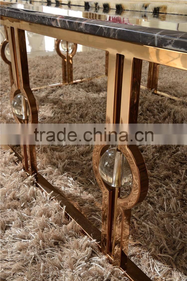 Deluxe living room stainless steel marble console table in golden color F818G