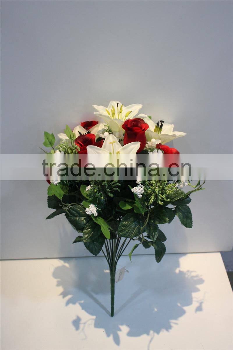 Home garden decorative wedding 70cm Height artificial plastic Flower bronze Bushing 7 heads lily rose EMG11 21W06