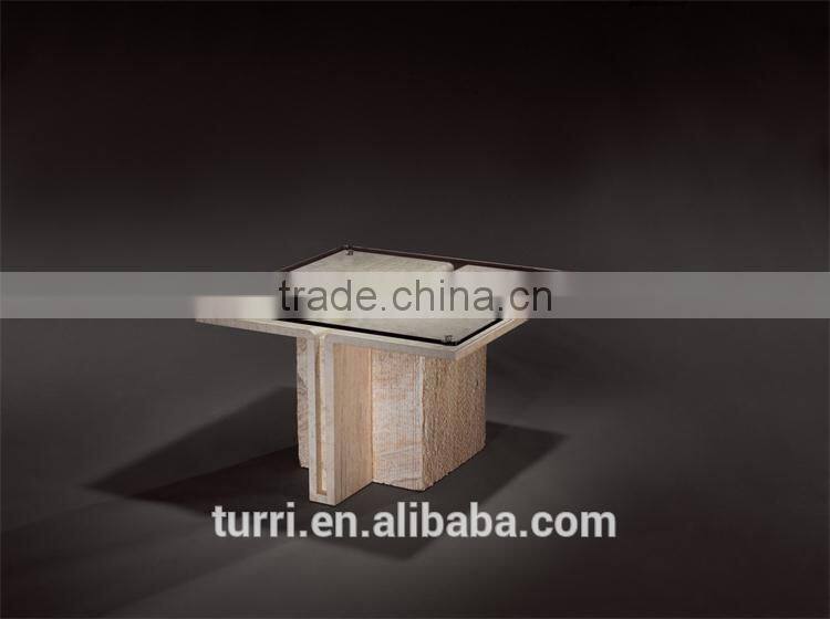 Latest design Iran travertine marble TV stands glass top