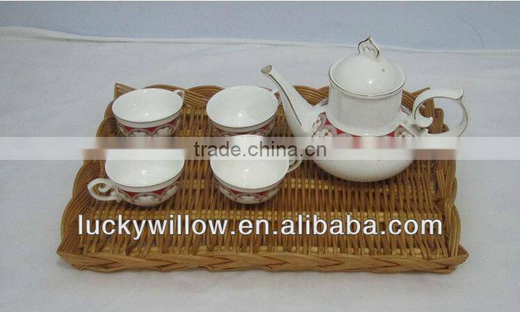 rectangular willow bread tray wicker basket tray for storage tea set