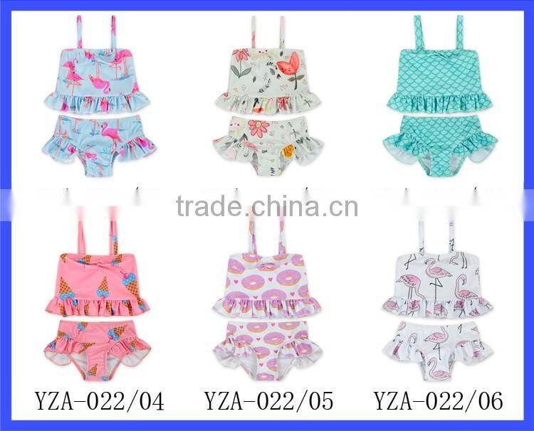 Baby Girls Two Pieces Swimming Costume Clothes Flower Print Swim Fabric Mermaid Swimsuit
