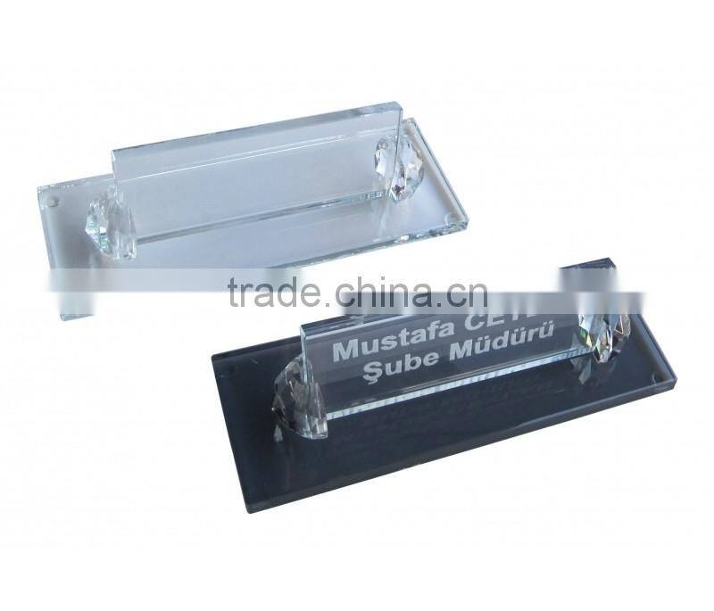 Crystal Desktop Simple Card Holder With White or Black Base