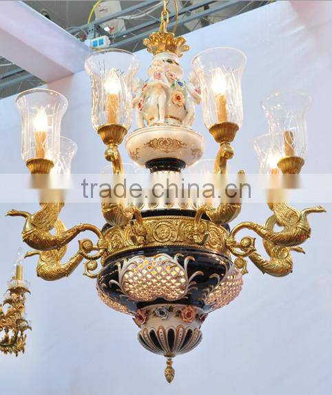 Luxurious Vintage Victorian Style Royal Imperial Blue Porcelain and Crystal Golden Brass Pendant Lamp, Chandelier BF12-05254g