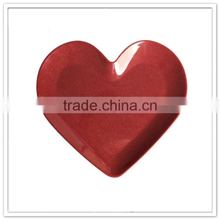 Cheap plastic ware from China candies dish glitter dark red melamine heart shape plate