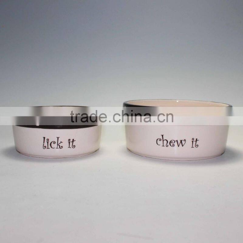 Ceramic Stripe & Paw Pet Bowl with handpainting