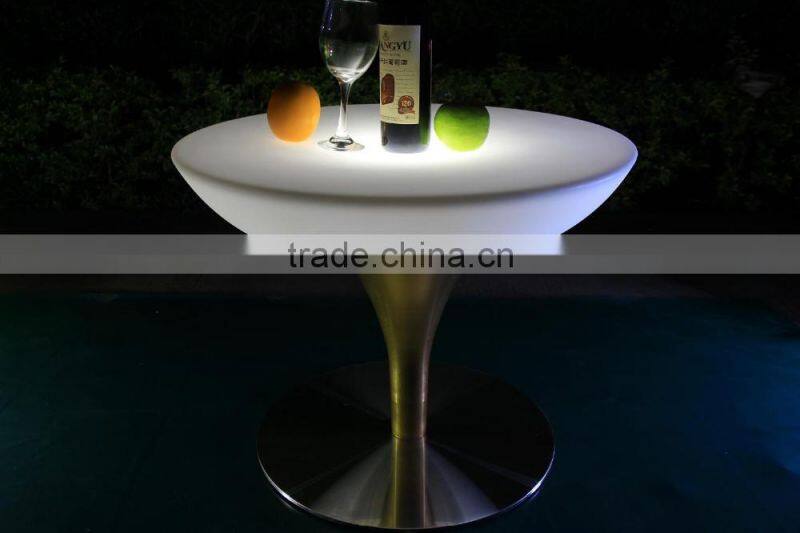 Stainless steel rack led round coffe table, led cocktail table with IR remote control