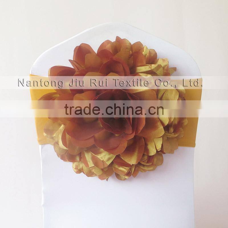 Taffeta Big White Flower Chair Sash For Wedding Luxurious Style High Spandex Double Lycra Bands For Party/Banquet
