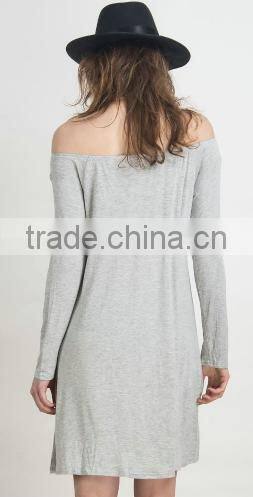 2016 Off Shoulder Slash Neck Long Sleeve Knee Length Women Casual Sexy Dress