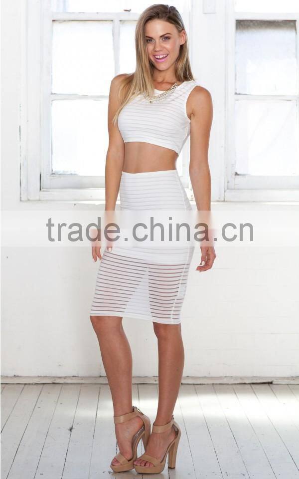 Two piece sets 2016 fashion white crop top and bodycon skirt Lancai fashion designs