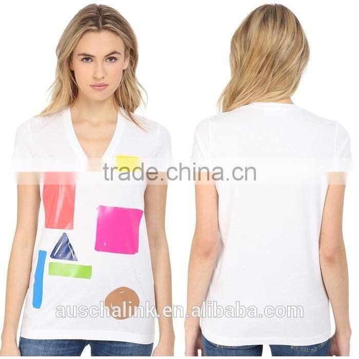 high quality women short sleeve V neck wholesale t shirts for sale