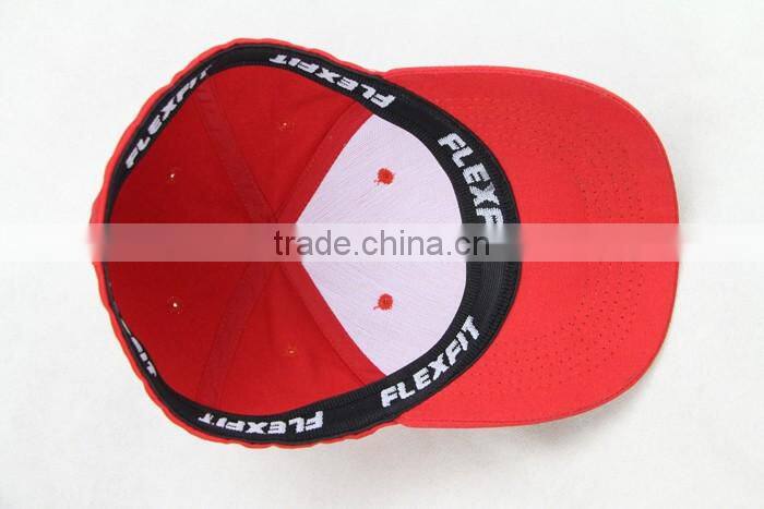 Red cotton 6 panel unisex custom fitted flex fit/flexfit baseball caps and hats embroidered
