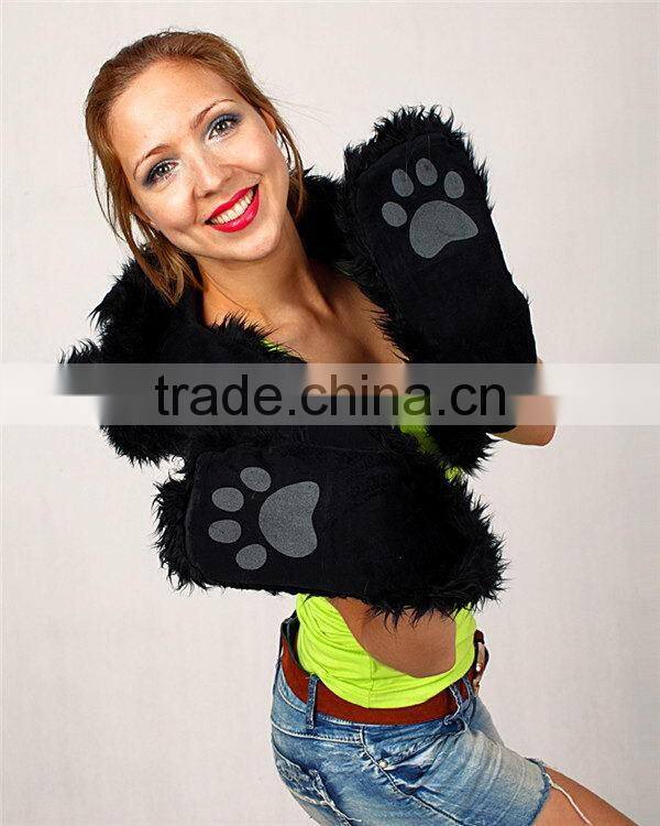 Super quality hot selling stylish animal hood hat scarf gloves with paws