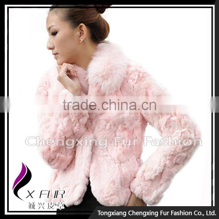 CX-G-A-70 Rex Rabbit Fur With Fox Fur Collar Women Coat Wear