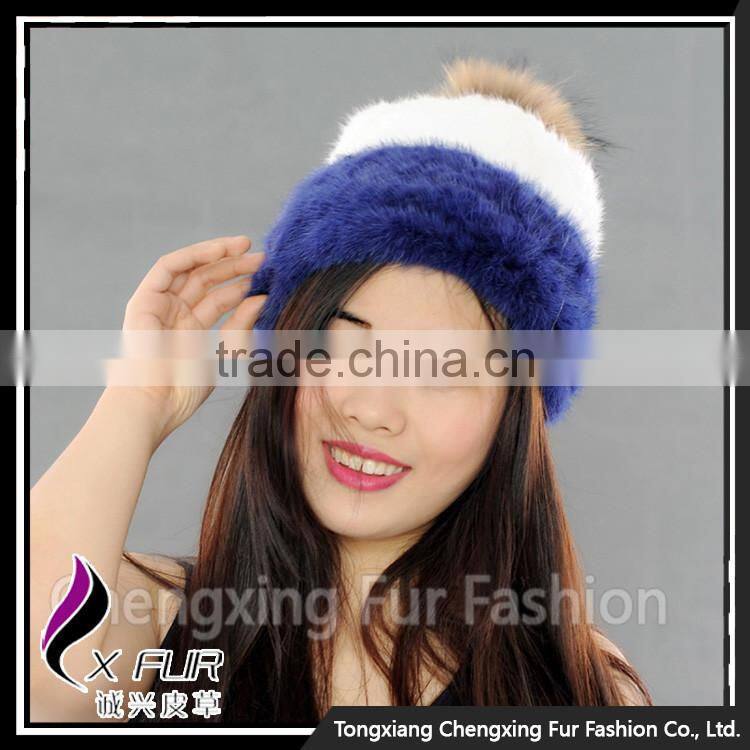 CX-C-235N New Design Knitted Animal Mink Fur Pom Pom Beanie Hats Wholesale