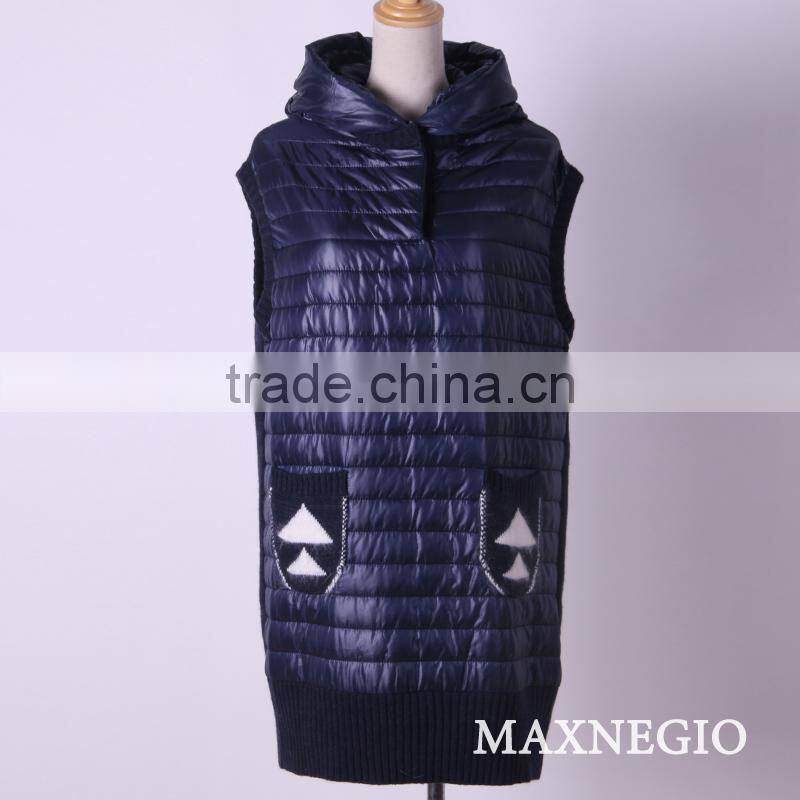 Luxury winter hooded short coat sleeveless fleece jacket